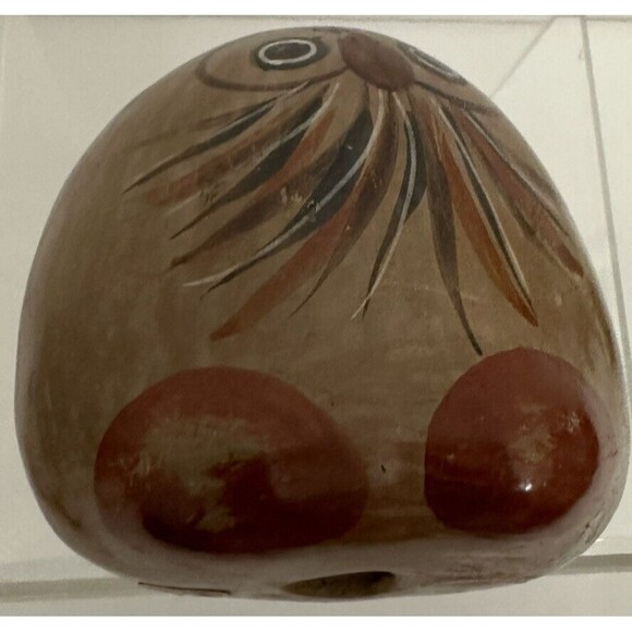 Vintage Mexico Tonala Pottery Owl Hand Painted 3” Brown Orange - Picture 8 of 9